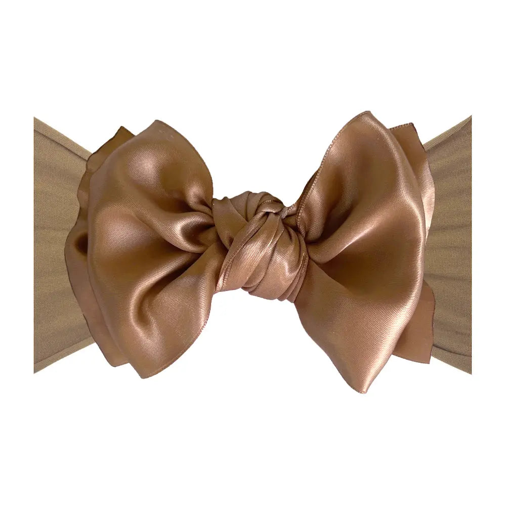 Baby Bling - Nylon Headband with Satin Bow-Latte