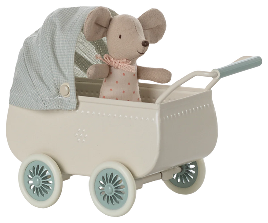 Pram with baby mouse - Mint