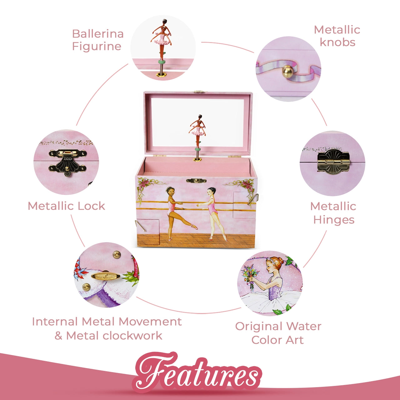 Ballet School Jewelry Box with Black Ballerina Figurine*