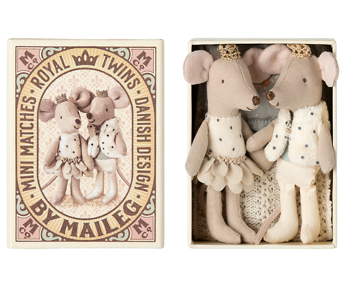 Royal twin mice, Little sister and brother in matchbox