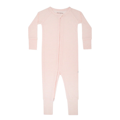 Pink Small Stripe Ribbed Zip Romper