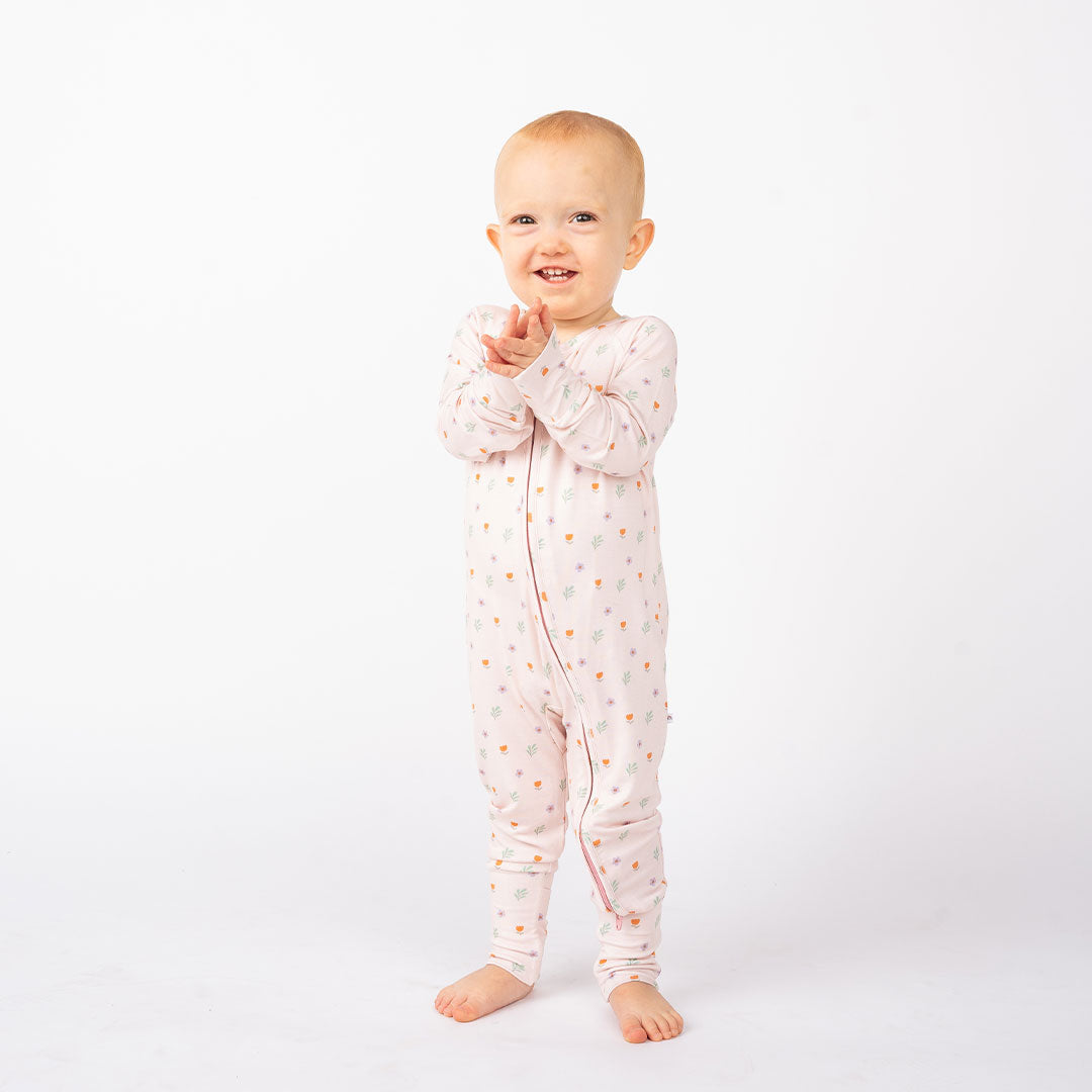 Sweet Blooms Floral Bamboo Convertible Romper Sleeper Pajamas