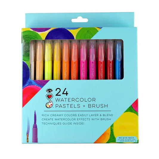 24 Watercolor Pastels + Brush Bright Stripes Lil Tulips