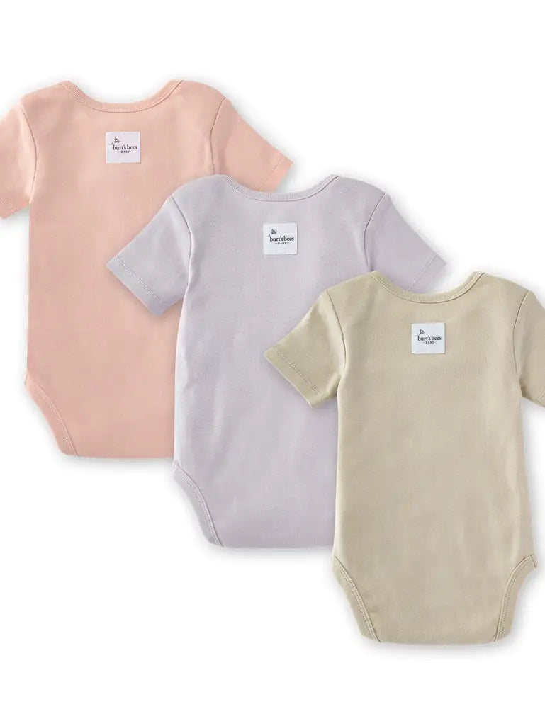 Organic Solid Short Sleeve Bodysuits - Set of 3 - Pink Sand