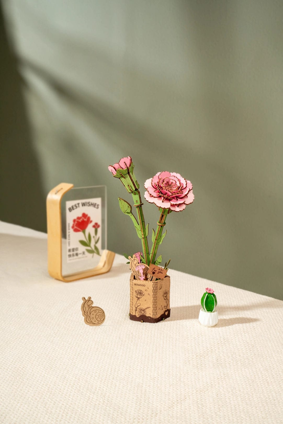 3D Wooden Flower Puzzle: Pink Carnation Rolife Lil Tulips