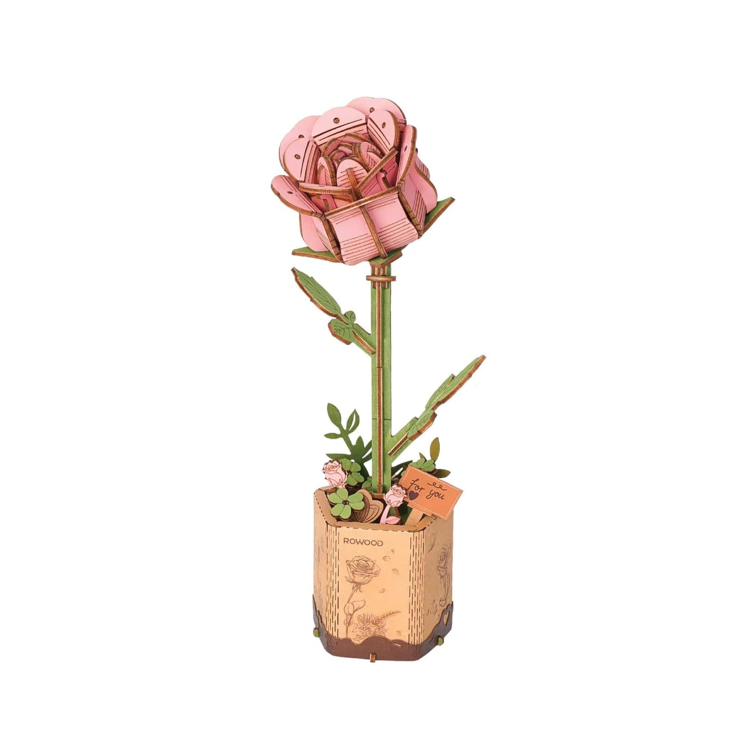 3D Wooden Flower Puzzle: Pink Rose Rolife Lil Tulips