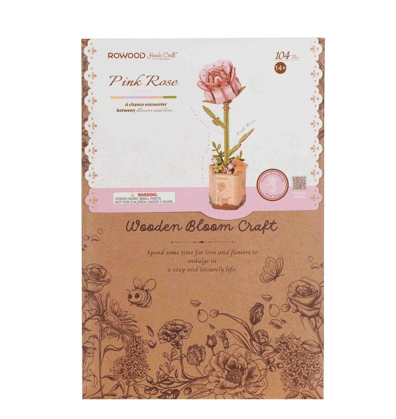 3D Wooden Flower Puzzle: Pink Rose Rolife Lil Tulips