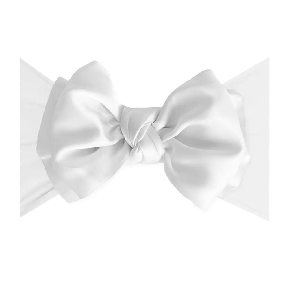 Baby Bling - Nylon Headband with Satin Bow-White