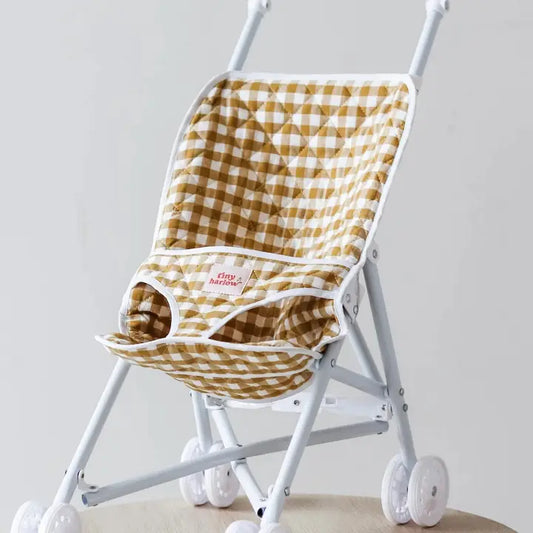 Stroller For Doll - Mustard Gingham - Tiny Harlow