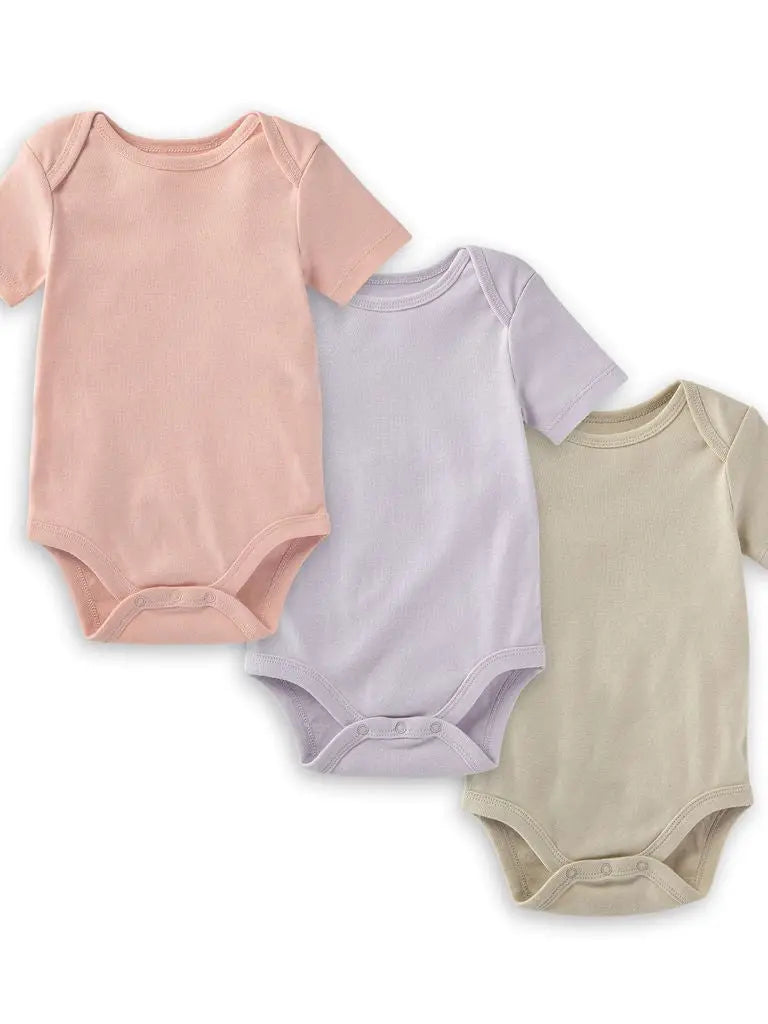 Organic Solid Short Sleeve Bodysuits - Set of 3 - Pink Sand