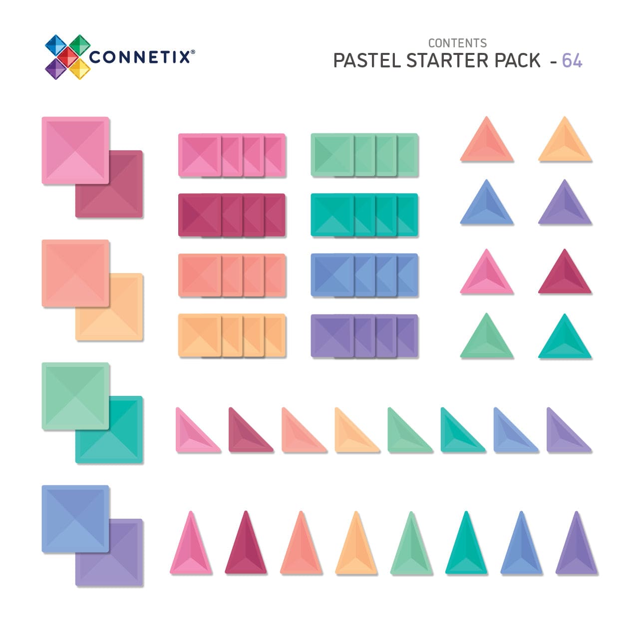 64 Piece Pastel Starter Pack Connetix Lil Tulips