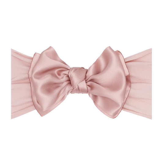 Baby Bling - Nylon Headband with Satin Bow-Antique Pink