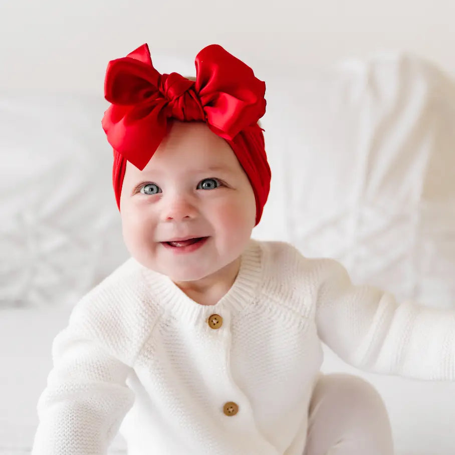 Baby Bling - Nylon Headband with Satin Bow-Antique Pink