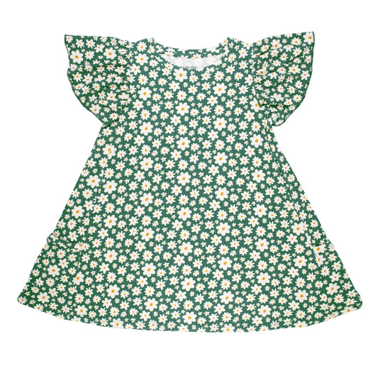 Green Floral Small Ribbed Pocket Dress