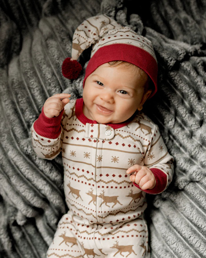 Fair Isle Rudolph Holiday 2-Way Zipper Footie & Cap Set