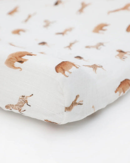 Organic Cotton Muslin Changing Pad Cover - Animal Crackers