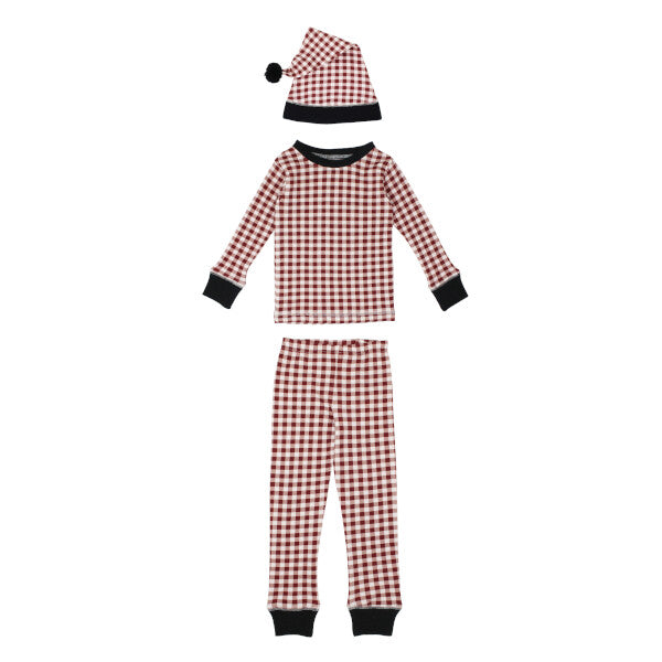 Crimson Plaid Kids' Organic Holiday PJ & Cap Set