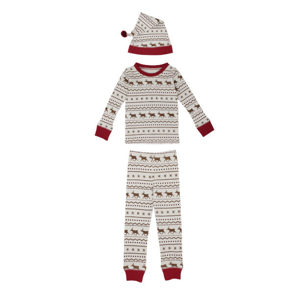 Fair Isle Rudolph Kids' Organic Holiday PJ & Cap Set