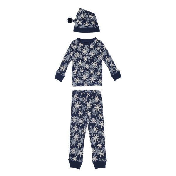 Snowflakes Kids' Organic Holiday PJ & Cap Set