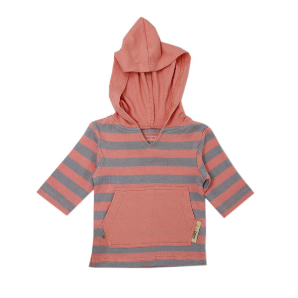 Coral/Light Gray Stripe Organic Hoodie