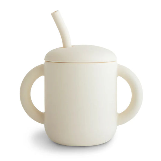 Silicone Training Cup + Straw (Ivory)