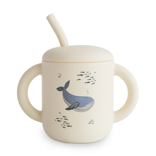 Silicone Training Cup + Straw (Whales)