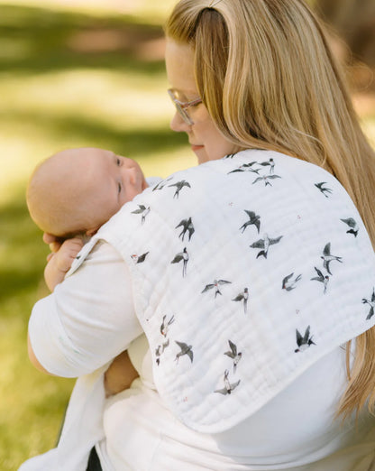 Organic Cotton Muslin Burp Cloth 2 Pack - Swallows + Wheat