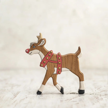 Wooden Rudolph Reindeer Figurine