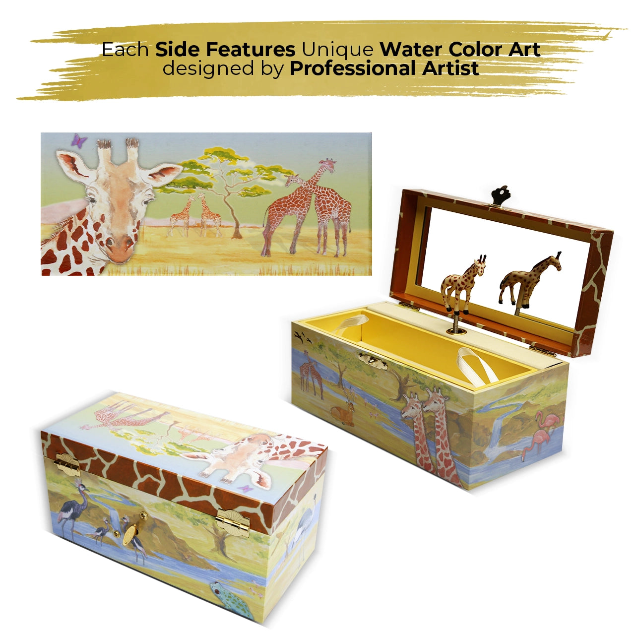 Giraffe Music Box with Pull Out Drawers & Mirror