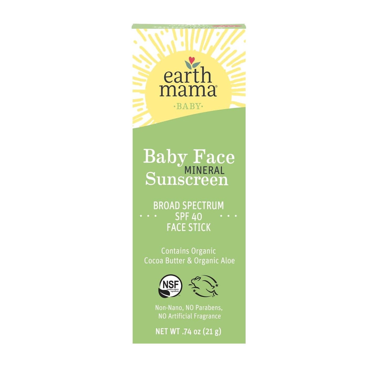 Baby Face Mineral Sunscreen Face Stick - SPF 40 Earth Mama Angel Baby Lil Tulips