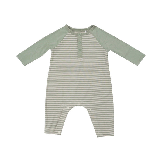 Bamboo Desert Sage Stripe - L/S  Raglan Henley Romper Angel Dear Lil Tulips