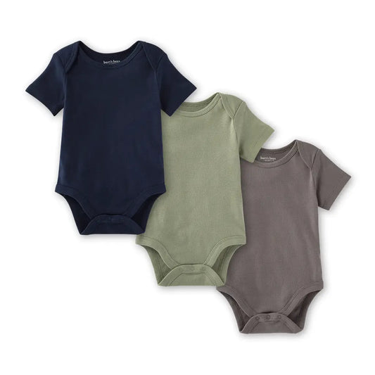 Organic Solid Short Sleeve Bodysuits - Set of 3 - Midnight