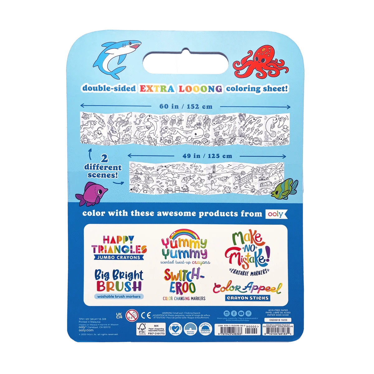 Color-A-Looong 5' Fold Out Coloring Book - Ocean Adventure OOLY Lil Tulips