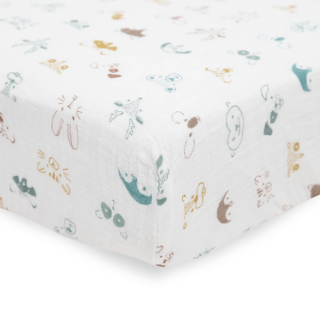 Cotton Muslin Crib Sheet - Animal Crowd Little Unicorn Lil Tulips