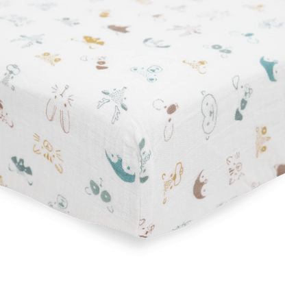 Cotton Muslin Crib Sheet - Animal Crowd Little Unicorn Lil Tulips