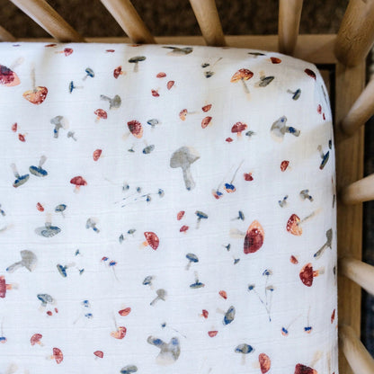 Cotton Muslin Crib Sheet - Mushrooms Little Unicorn Lil Tulips