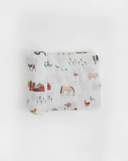 Cotton Muslin Swaddle Blanket - Farmyard Little Unicorn Lil Tulips