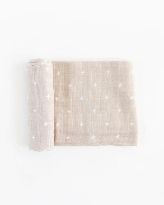 Cotton Muslin Swaddle Blanket - Taupe Cross Little Unicorn Lil Tulips