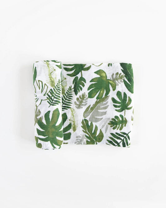 Cotton Muslin Swaddle Blanket - Tropical Leaf Little Unicorn Lil Tulips