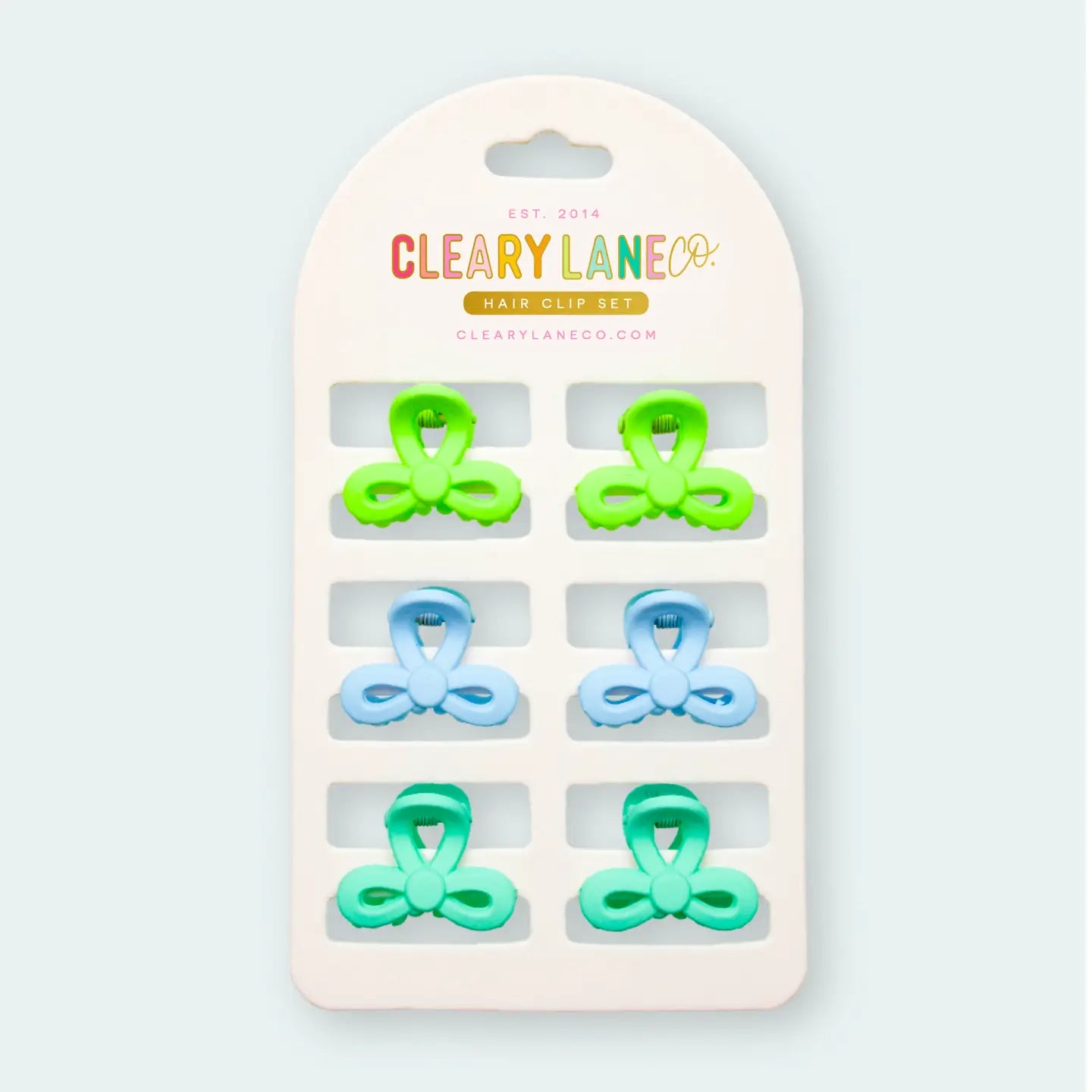 Mini Bow Hair Clip Set | Blue & Green