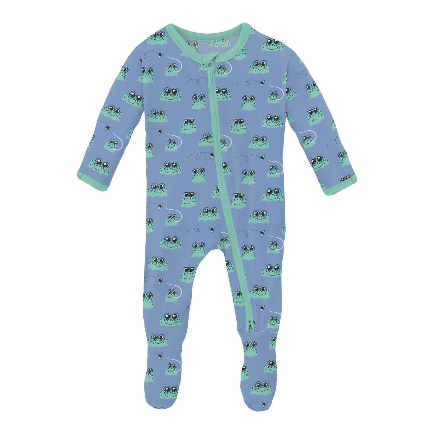 Dream Blue Bespeckled Frogs Footie Zipper KicKee Pants Baby & Toddler Clothing Lil Tulips