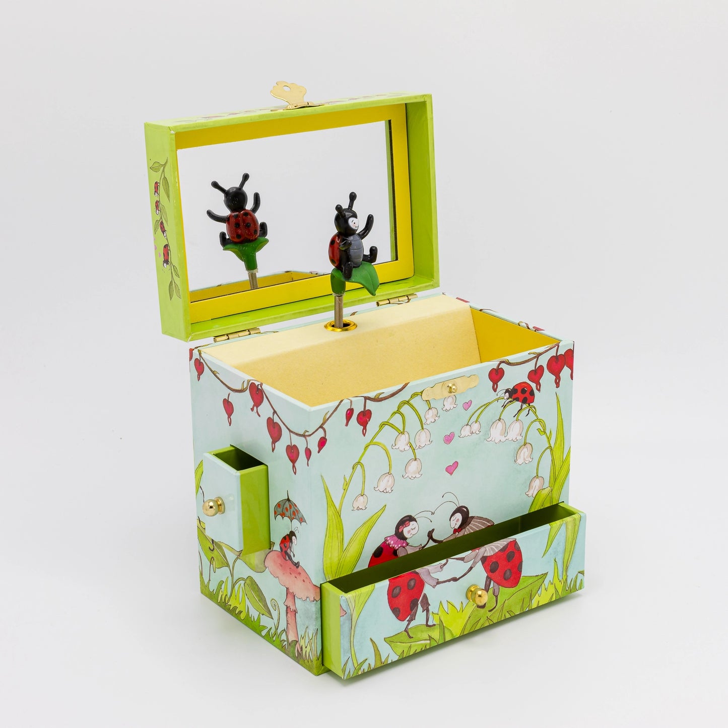 Lady Bug Music Box with Pull Out Drawers & Mirror