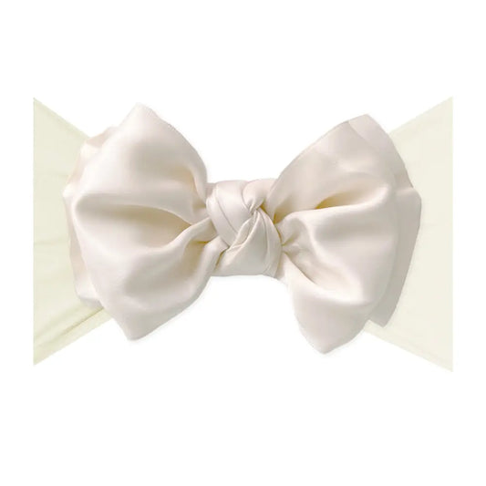 Baby Bling - Nylon Headband with Satin Bow-Oatmeal