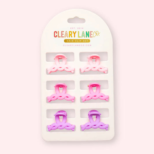 Mini Braided Hair Clip Set | Pink & Purple