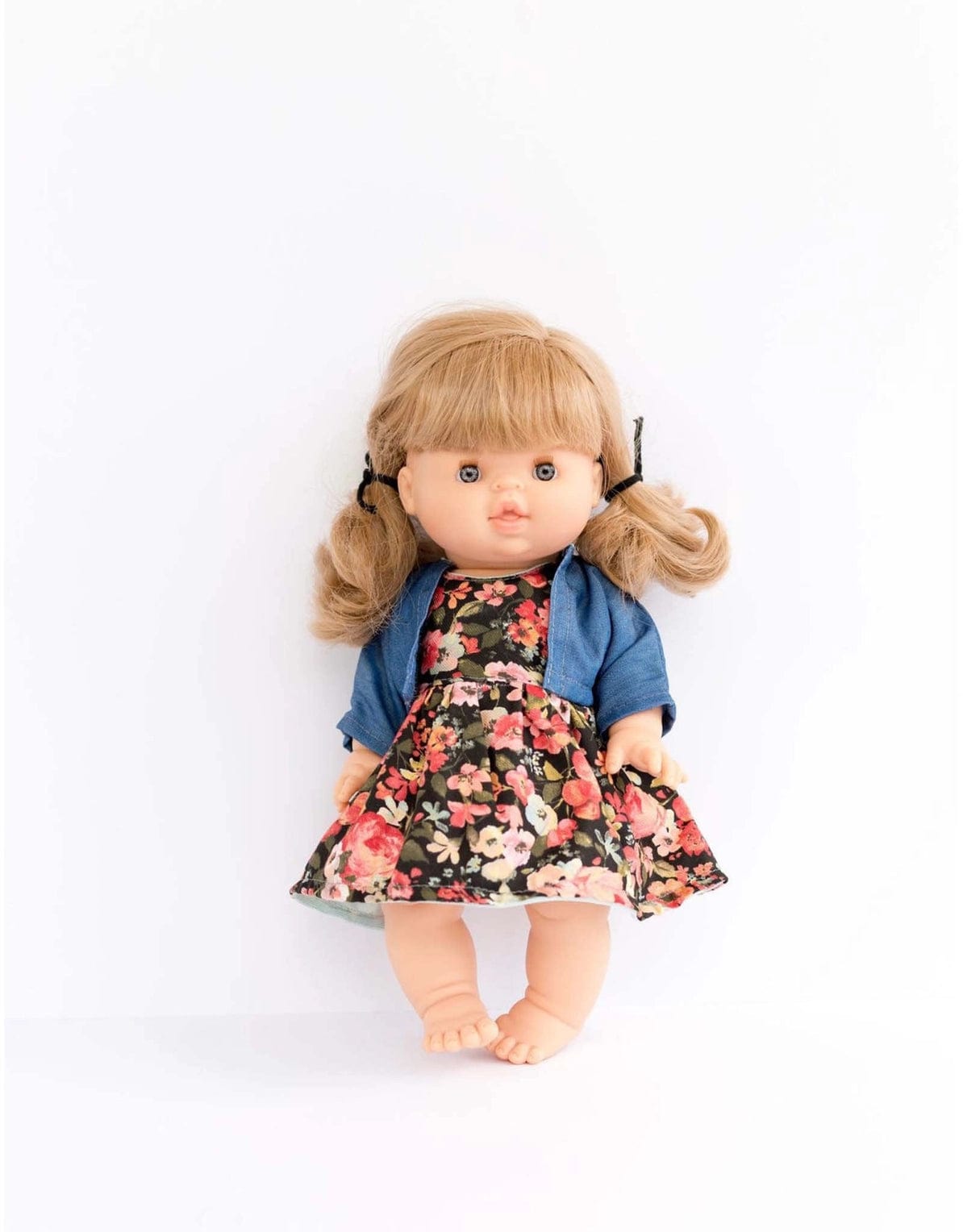 Floral Black Dress and Blue Jacket Gordis Doll Clothing Paola Reina Dolls Lil Tulips