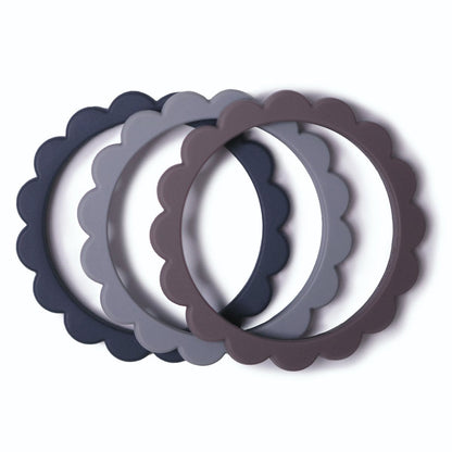 Flower Teething Bracelet 3-Pack (Steel/Dove Gray/Stone) Mushie Lil Tulips