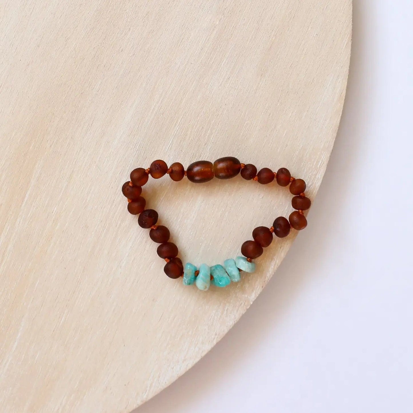 Kids: Raw Cognac Amber + Raw Amazonite Bracelet Canyon Leaf Lil Tulips