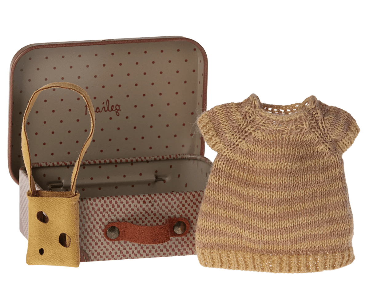 Knitted Dress & Bag in Suitcase, Mouse - Big Sister Maileg Lil Tulips