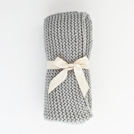 Ice Grey Garter Stitch Knit Blanket