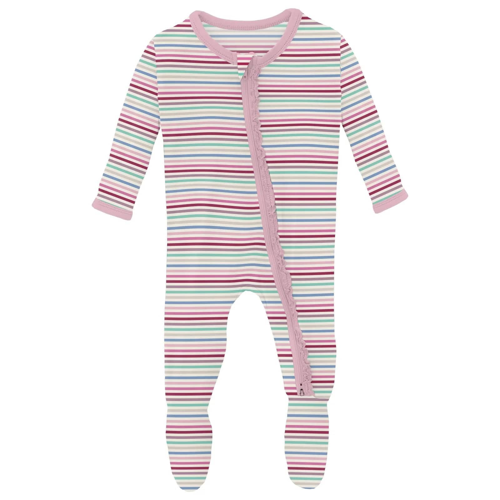 Make Believe Stripe Ruffle Footie Zipper KicKee Pants Baby & Toddler Clothing Lil Tulips